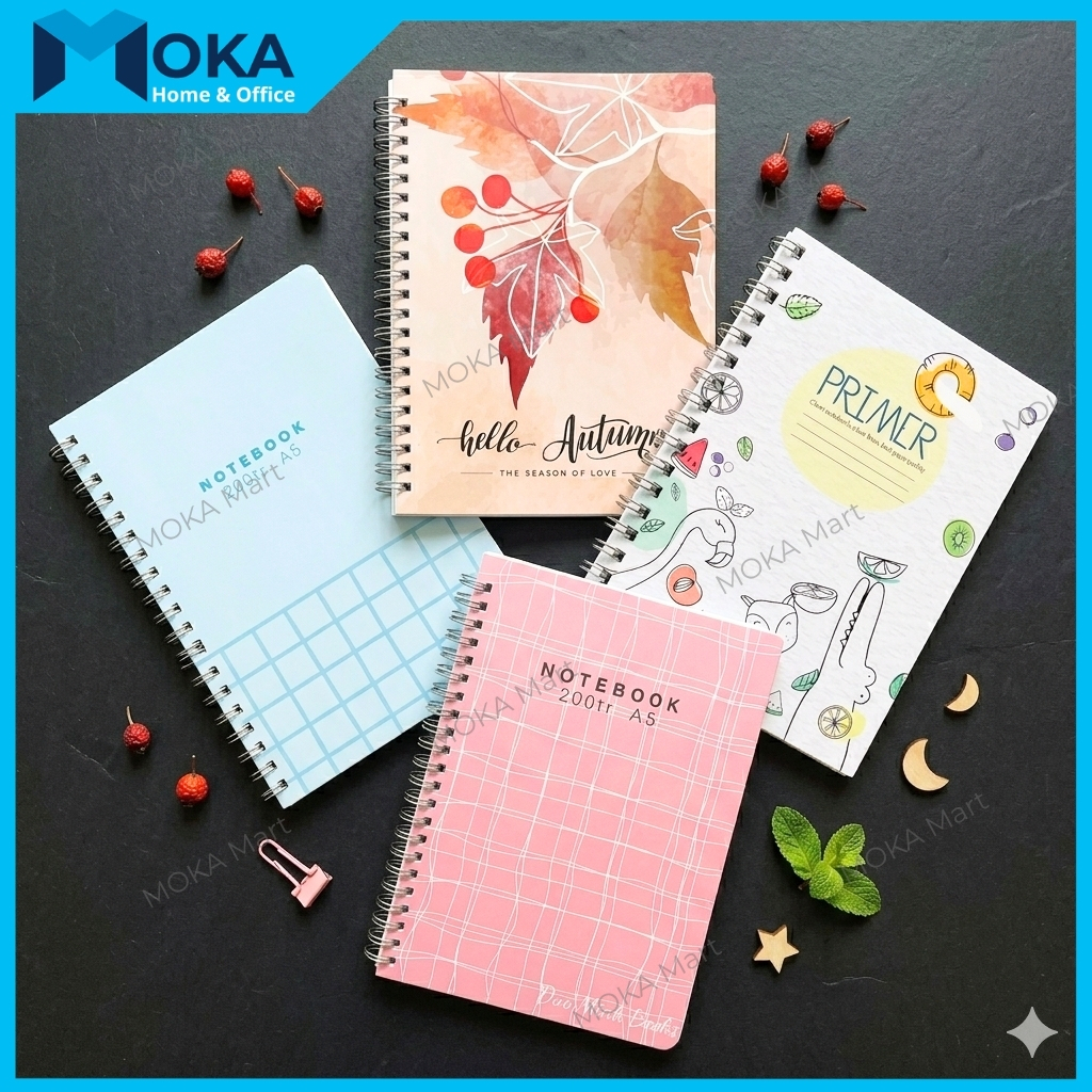 Sổ Tay A5 Gáy Lò Xo 120 Trang 200 Trang Kẻ Ngang Kẻ Và Kẻ Caro Notebook Học Sinh Văn Phòng