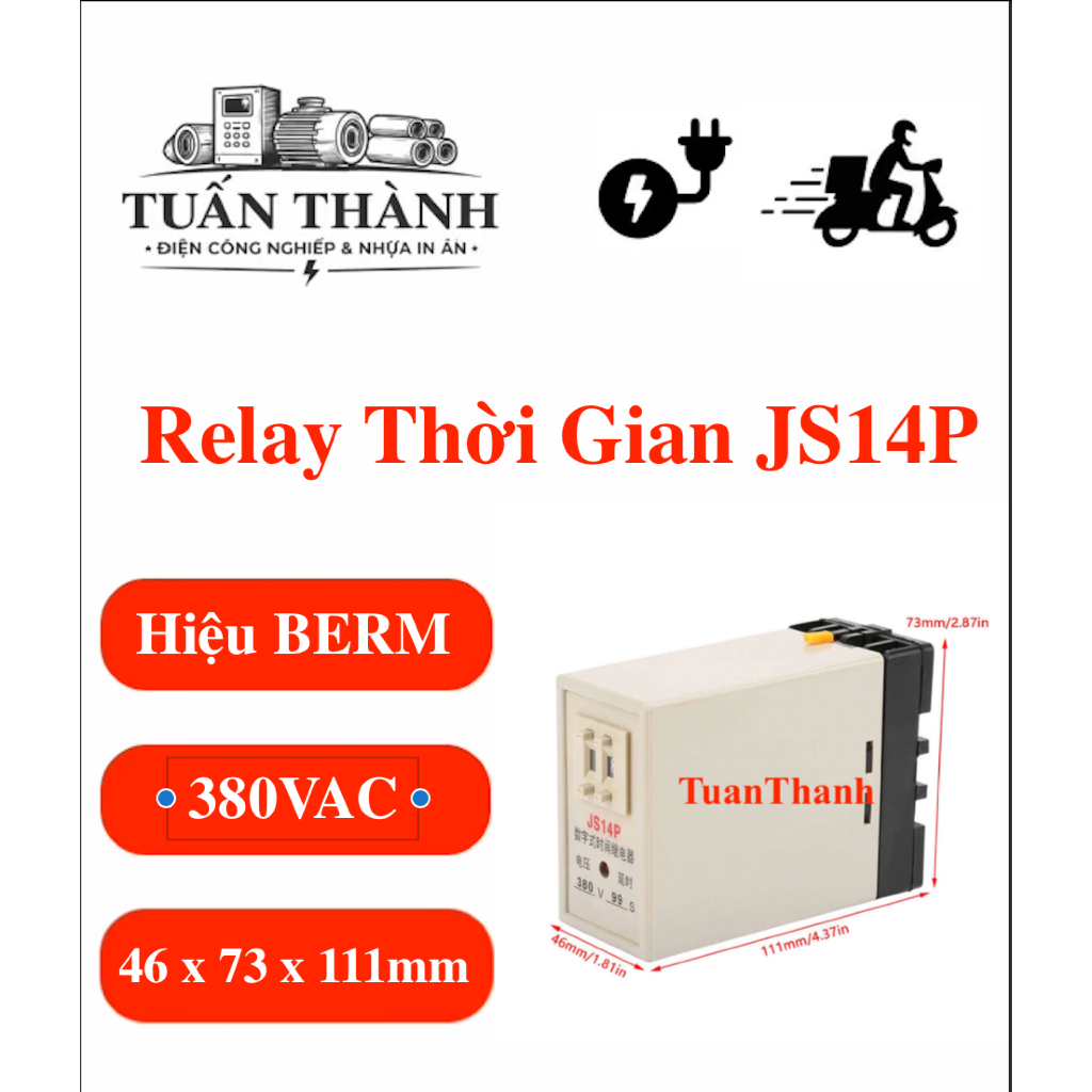 Relay Thời Gian JS14P 380VAC Hiệu BERM ( TẶNG ĐẾ )