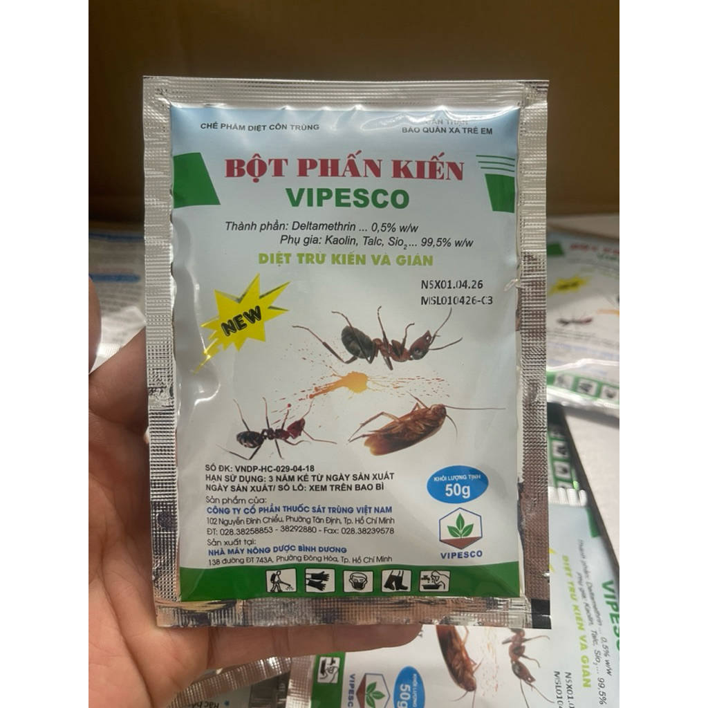 Bột Phấn Kiến Vipesco Dùng Trong Gia Dụng Gói 50g dùng trong gia đình, chậu hoa cây cảnh có kiến
