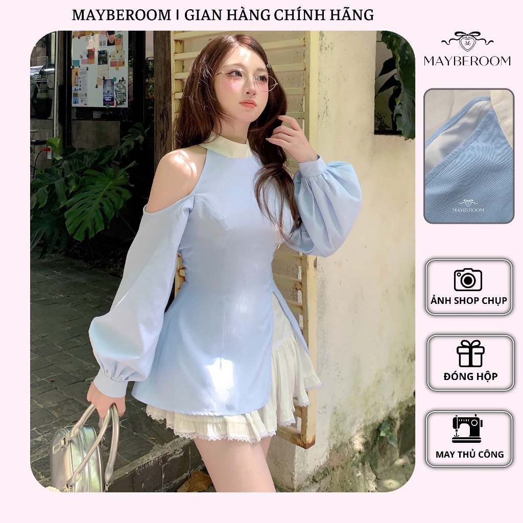 MAYBEROOM® Áo sơ mi dài tay khoét vai cách điệu tiểu thư Hàn Quốc MELLOW TOP | BigBuy360 - bigbuy360.vn