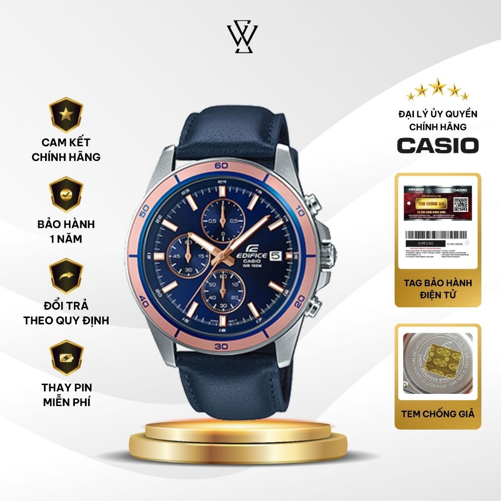 Đồng Hồ Nam Edifice EFR-526L-2AVUDF Màu Xanh Navy Kim Bạc Kính Khoáng 43.8mm Chống Nước Dây Da Chính