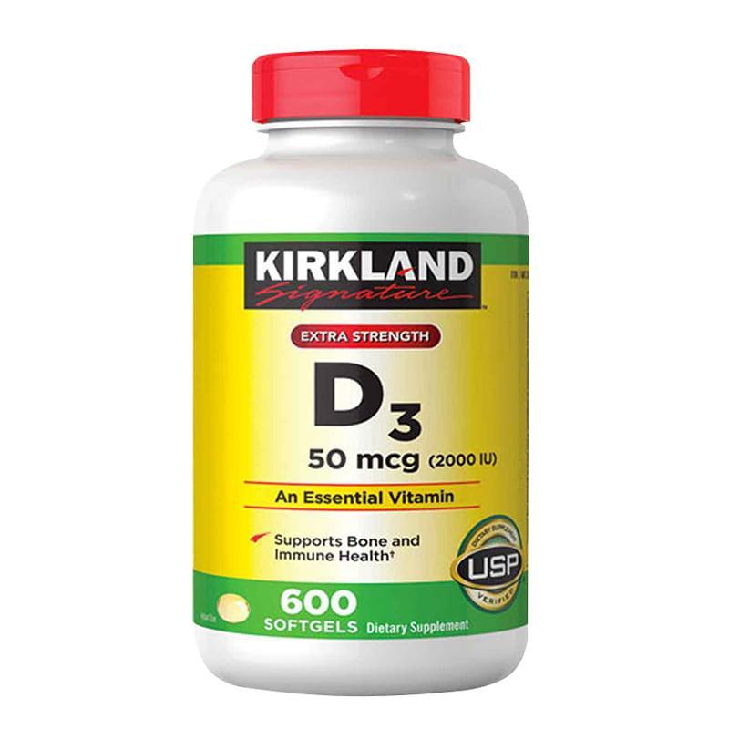 Vitamin D3 2000IU Extra Strength Kirkland của Mỹ hộp 600 viên - vitamin mặt trời