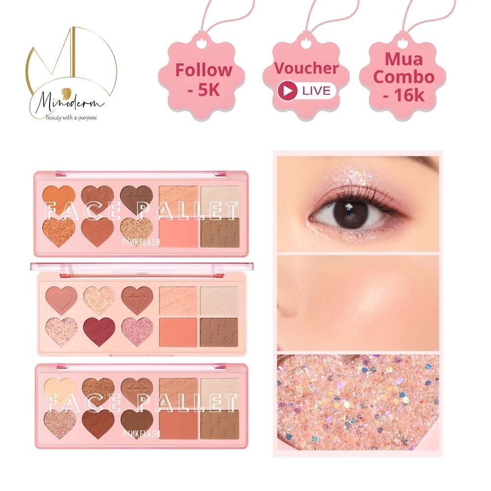 Bảng phấn trang điểm PINKFLASH Lâu trôi, kết hợp màu tạo khối, phấn má cho mặt/mắt 120g M02