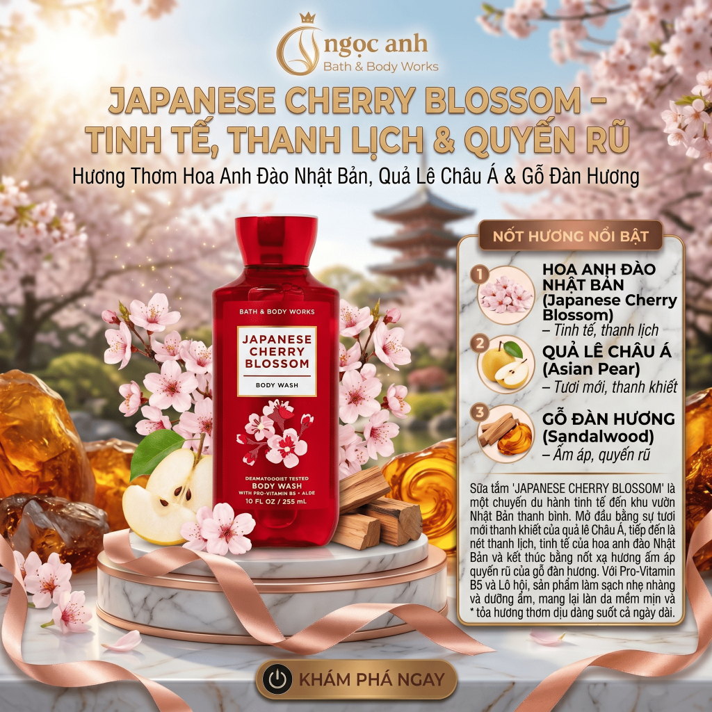 Sữa Tắm Bath & Body Works Japanese Cherry Blossom 295ml - Body Wash BBW Dưỡng Ẩm Hương Hoa Anh Đào K