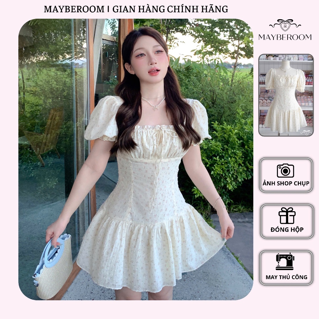 MAYBEROOM® Váy hoa dáng ngắn chiết eo tay bồng cổ vuông xoè nhẹ xinh SIMILAR DRESS | BigBuy360 - bigbuy360.vn