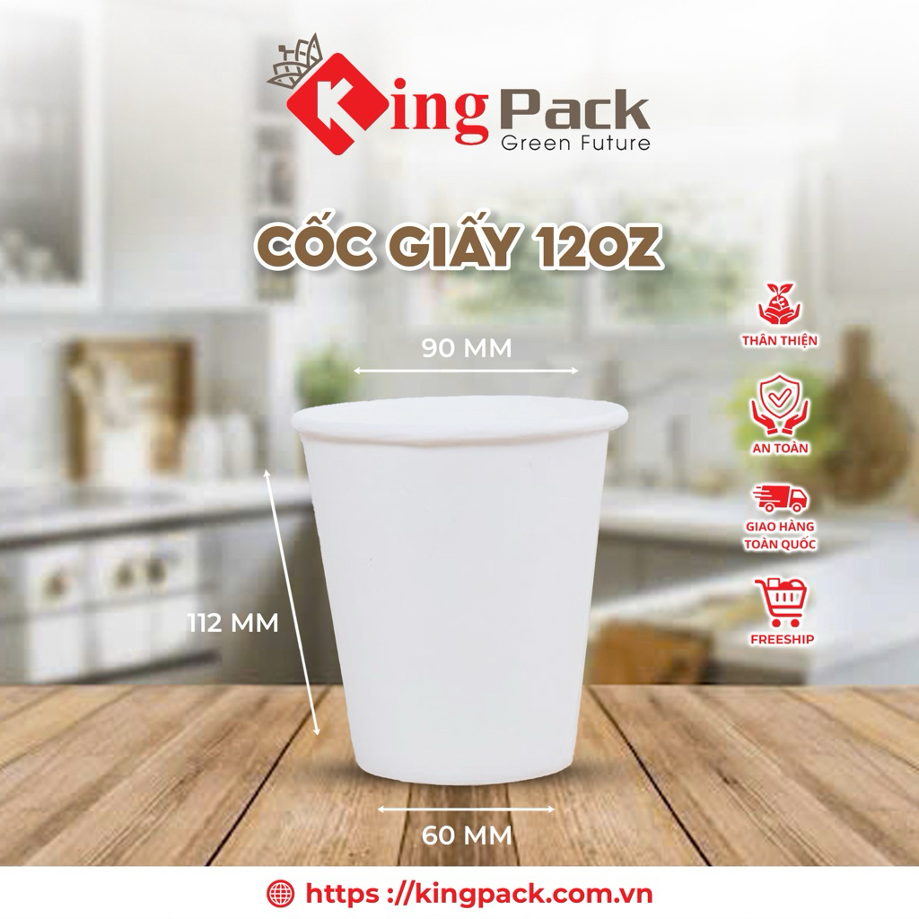 Set 50 cốc giấy dùng 1 lần 2pe 12oz (400ml) - KingPack