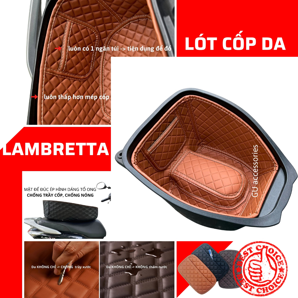 Lót cốp chống nóng xe máy LAMBRETTA X125 X300 G350 Mới có may túi để thẻ xe thiết kế theo phong cách