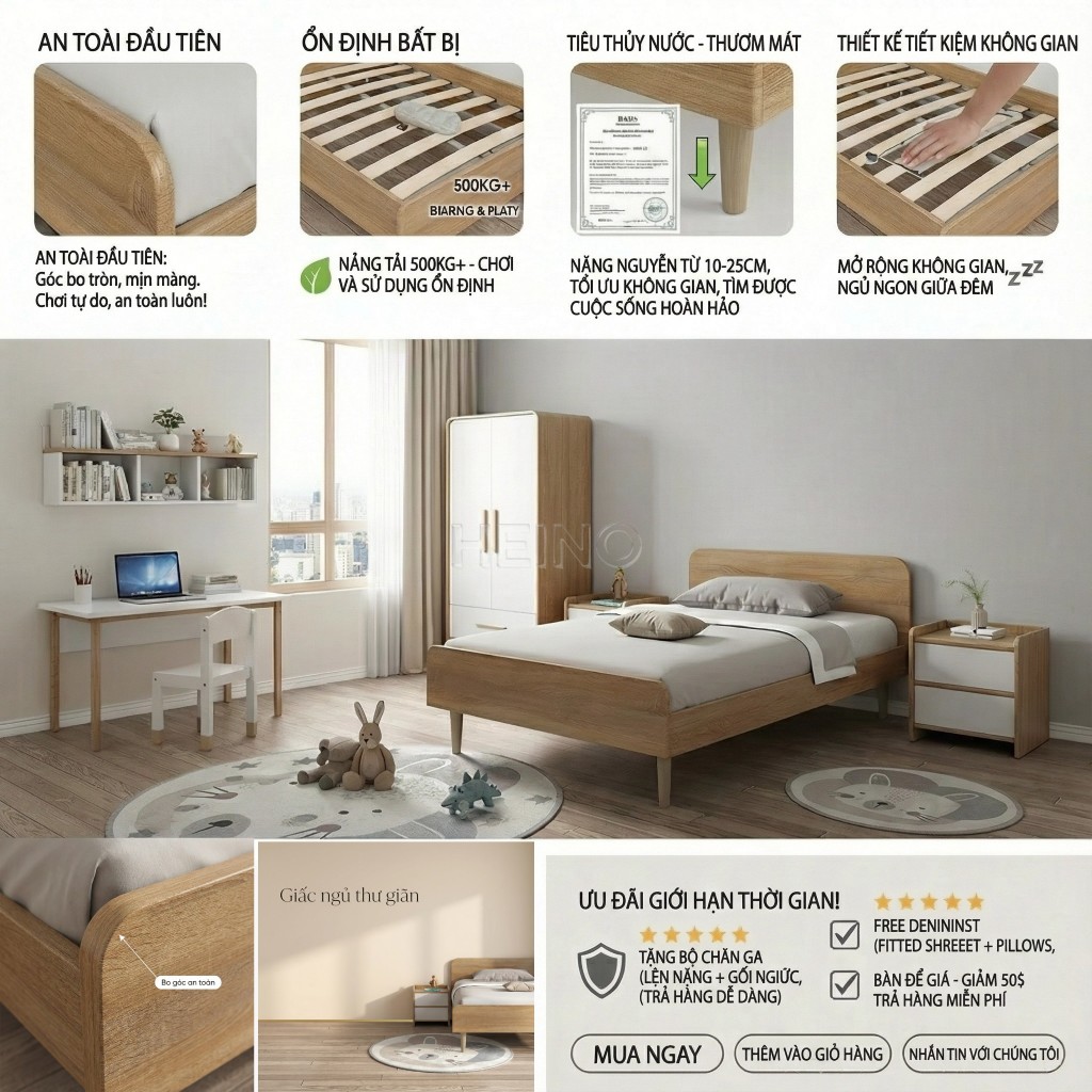 HEINO Pallet gỗ giường gỗ thông nhập khẩu chân cao 30cm cứng cáp chịu được nhảy an toàn cho bé | BigBuy360 - bigbuy360.vn