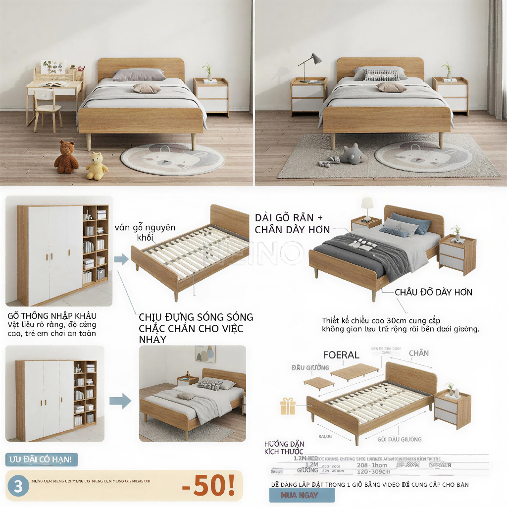 HEINO Pallet gỗ giường gỗ thông nhập khẩu chân cao 30cm cứng cáp chịu được nhảy an toàn cho bé | BigBuy360 - bigbuy360.vn