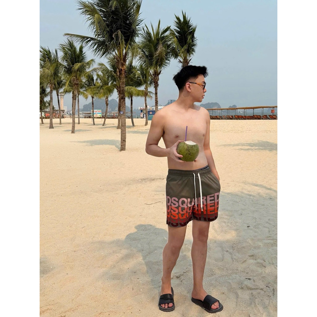 Quần short gió nam PB gió dù in hoạ tiết chữ D2 lặp dòng ngang đùi lót lưới Phi Boutique- Thời trang