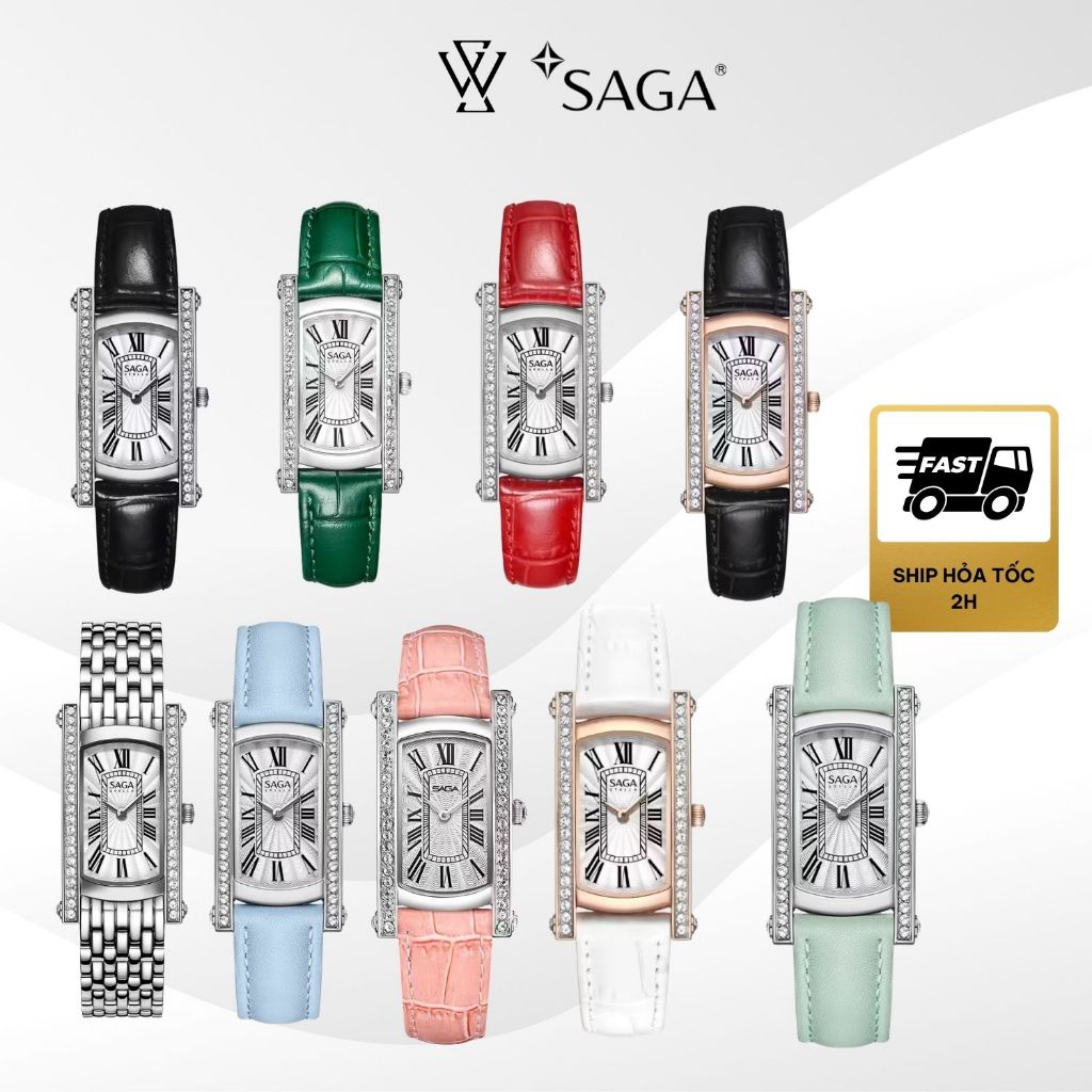 Đồng Hồ Nữ Saga Stella 71836 Máy Pin/Quartz Mặt Trắng Kính Mineral Crystal (Kính Cứng) Đính Đá Pha L