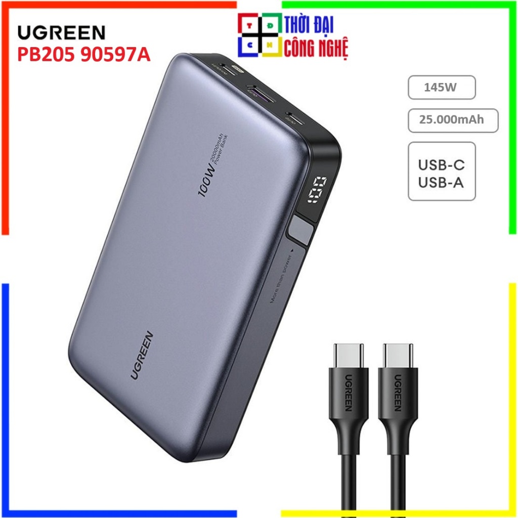 Pin Sạc Dự Phòng 25000mAh UGREEN PB205 90597A - Sạc Nhanh 145W 2C1A - Cho Laptop Máy Tính Bảng - Bảo