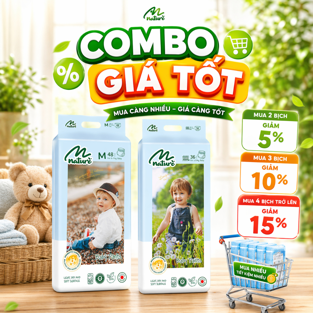 COMBO GIÁ TỐT - GIẢM 50K - Tã Bỉm Bb Nature - Honey, Nature, Royal soft
