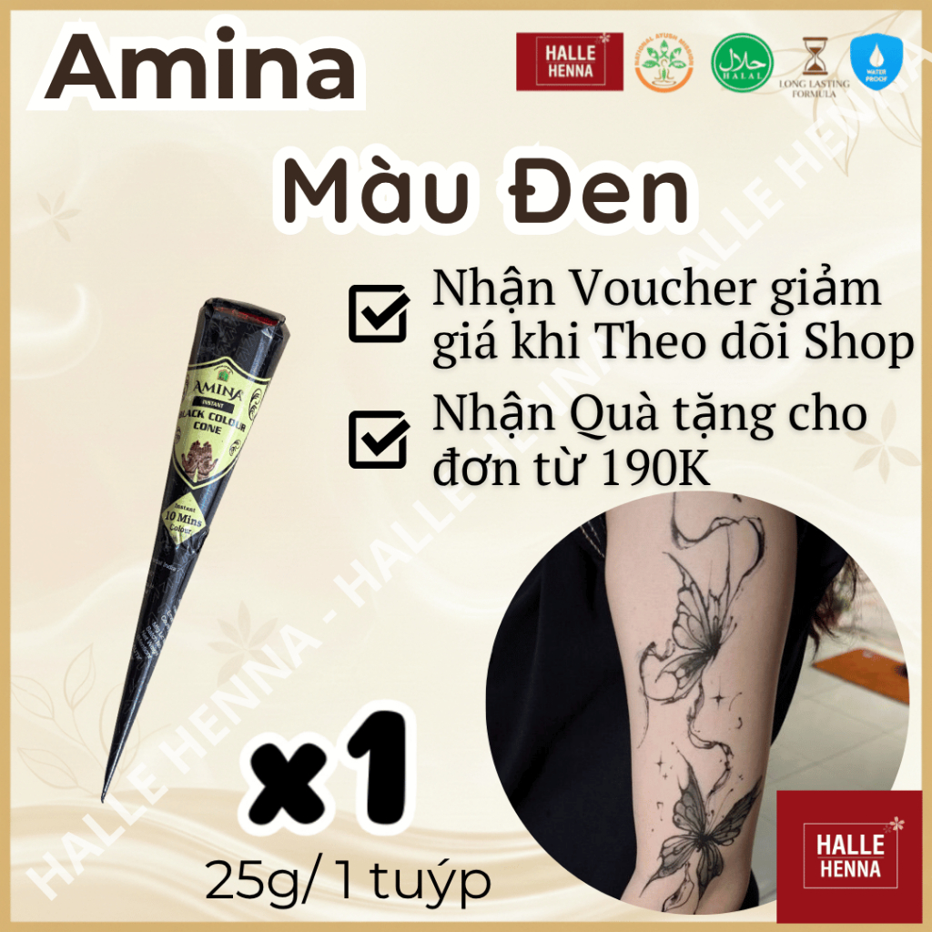 Mực vẽ Henna Amina Đen Ấn Độ – Mehendi Cone Black, Mực Vẽ Tattoo Tạm Thời