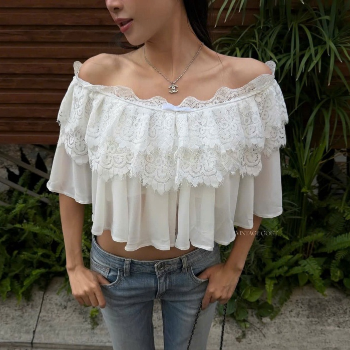 CHÍNH HÃNG VINTAGE GOÛT • LENA TOP / ÁO TRỄ VAI REN TRẮNG