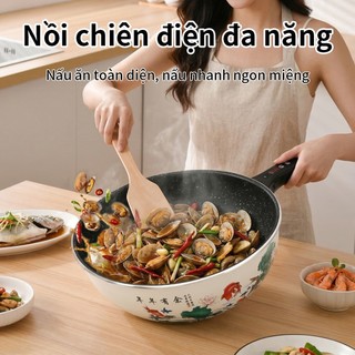 Nồi Điện Đa Năng Chảo Điện Chống Dính 2 Tầng Cắm Điện Dùng Luôn Không Cần Bếp Dung Tích Lớn Nấu Lẩu Xào Hấp Tiện Lợi