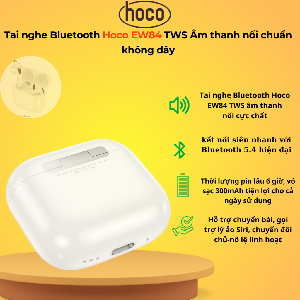 Tai Nghe Bluetooth Hoco EW84 – Bluetooth 5.4, Pin 6h, Cảm Ứng Thông Minh, Đàm Thoại Tốt