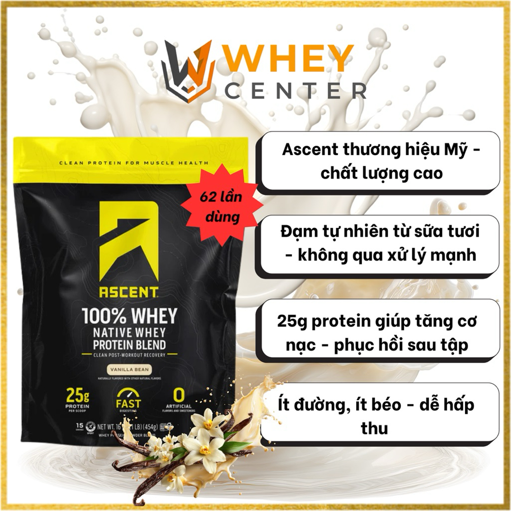 Ascent Whey Protein 4lbs - Sữa bột bổ sung đạm hấp thu nhanh, hỗ trợ sức khoẻ và cơ bắp