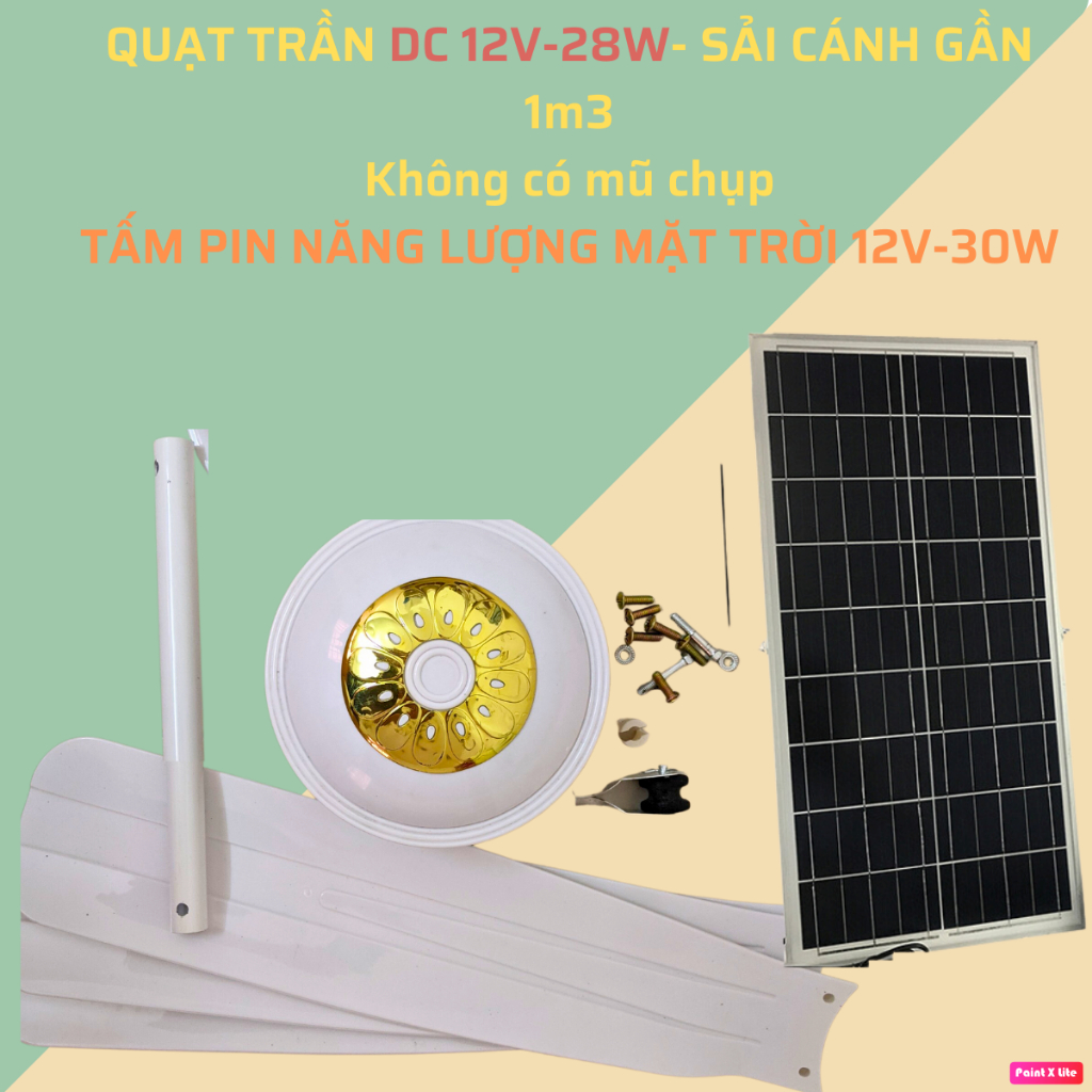 Quạt Trần DC 12V-28W Sử Dụng Năng Lượng Mặt Trời Đường Kính Khoảng 1m2 Fan QuạT