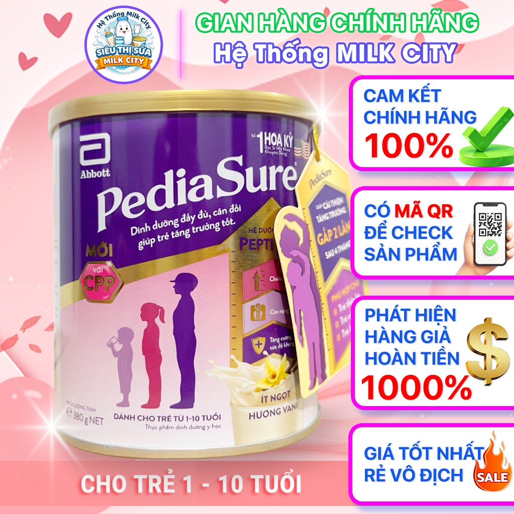 [CHÍNH HÃNG 100%] Combo Sữa Bột Pediasure 380g Vani Ít Ngọt - Dành cho bé từ 1 đến 10 tuổi