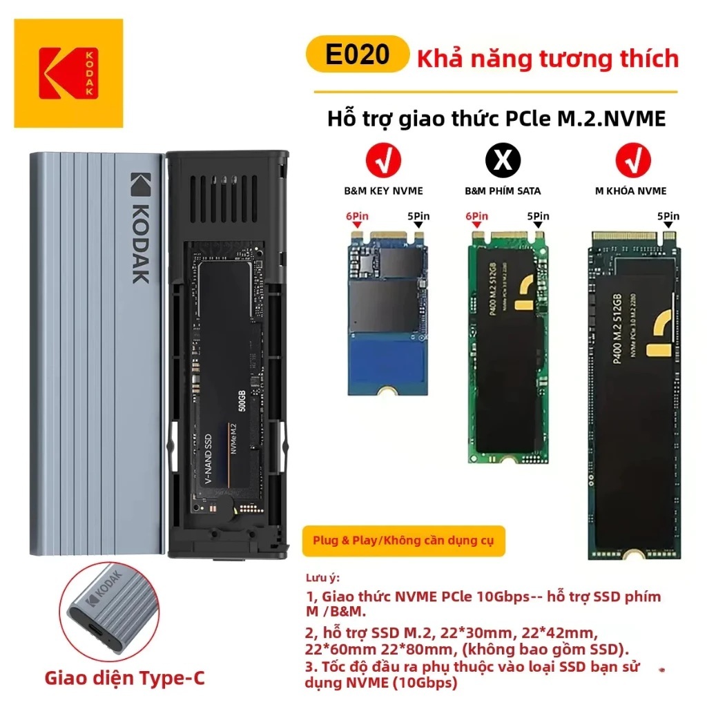Box SSD M.2 NVMe Type-C 10Gbps Vỏ Ổ Cứng M2 NVMe SATA Tản Nhiệt Kim Loại Hỗ Trợ 4TB
