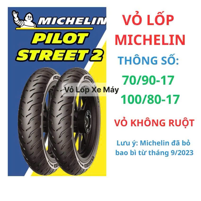 Vỏ lốp MICHELIN PILOT STREET 2 size 70/90-17,100/80-17 gắn Exciter 135 5 số. Vỏ không ruột(săm)