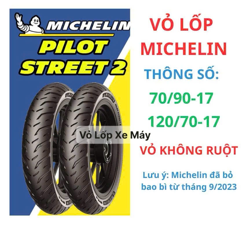 Vỏ lốp MICHELIN PILOT STREET 2 size 70/90-17,120/70-17 gắn Exciter 150 (2015-2018). Vỏ không ruột