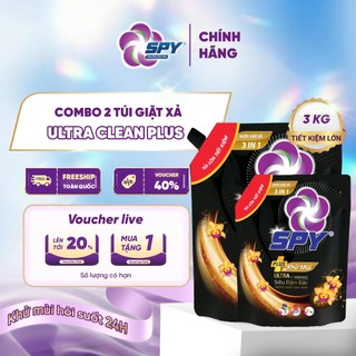 Combo 2 Túi Nước Giặt Xả SPY Ultra Clean Plus 3kg – 2 Trong 1, Thơm Lâu, Sạch Sâu