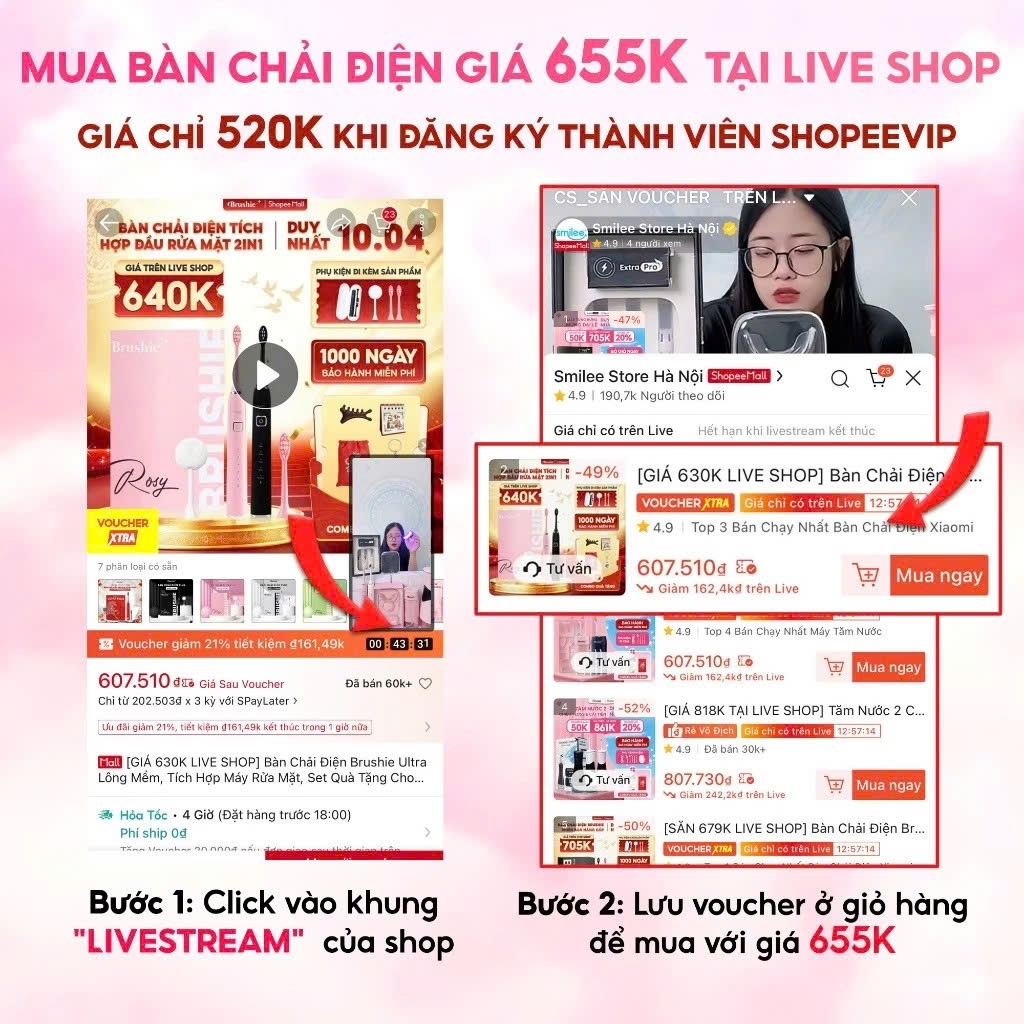 [GIÁ 643K LIVE SHOP] Bàn Chải Điện Brushie Ultra Lông Mềm, Tích Hợp Máy Rửa Mặt, Sạch Sâu Phù Hợp Người Mới Sử Dụng LIS | BigBuy360 - bigbuy360.vn