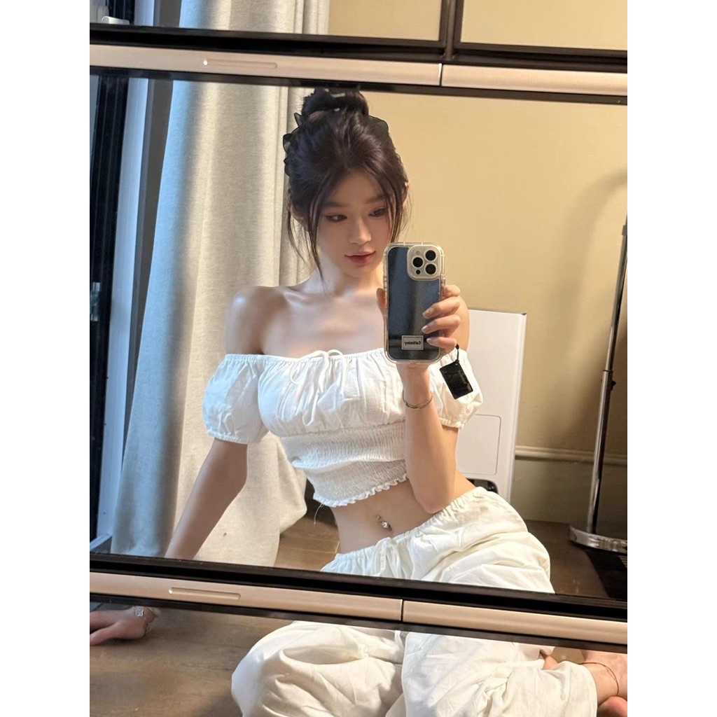 @𝐜𝐡𝐞𝐫𝐫𝐲𝐨𝐫𝐝𝐞𝐫 Áo Crotop Trễ Vai Chun Eo