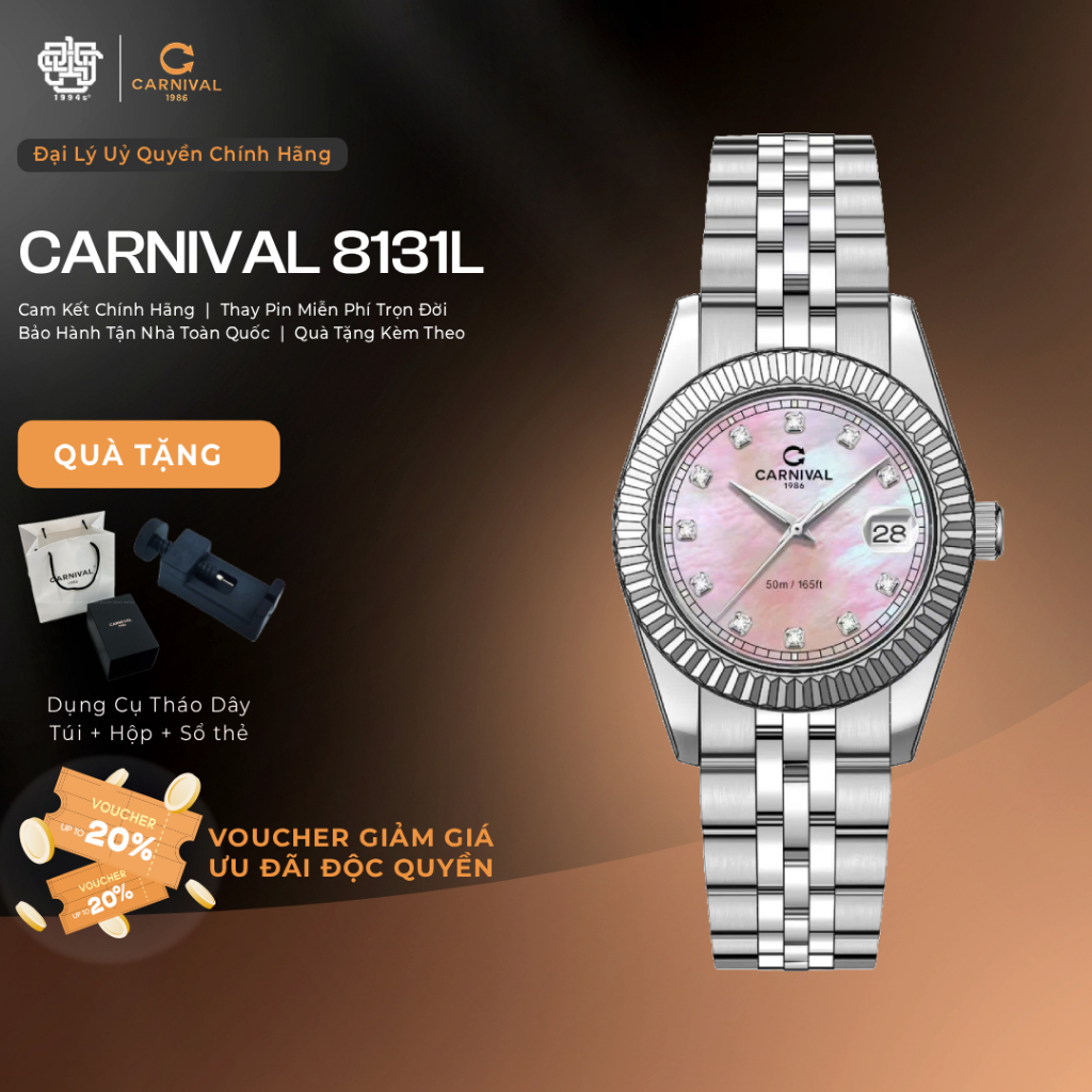 Đồng Hồ Nữ Carnival 8131L-VT-HK Mặt Xà Cừ, Kính Sapphire Hàng Chính Hãng 1994s WATCH