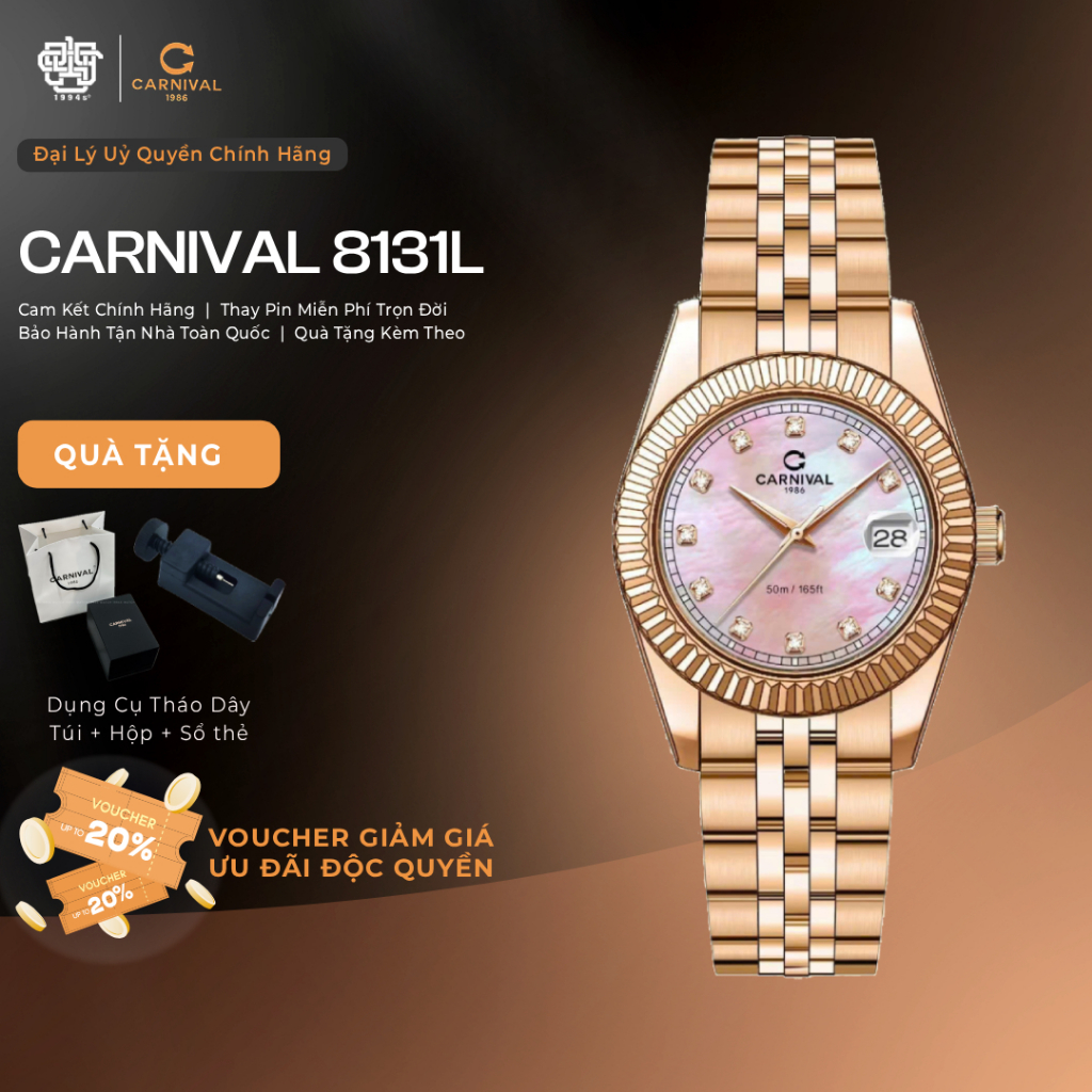 Đồng Hồ Nữ Carnival 8131L-VH-HK Mặt Xà Cừ, Kính Sapphire Hàng Chính Hãng 1994s WATCH