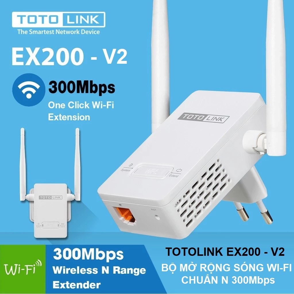 Bộ Mở Rộng Sóng Wifi Totolink Ex200 V2 Repeater chuẩn N 300Mbps - Bộ Kích Sóng Wifi Totolink Ex200 V