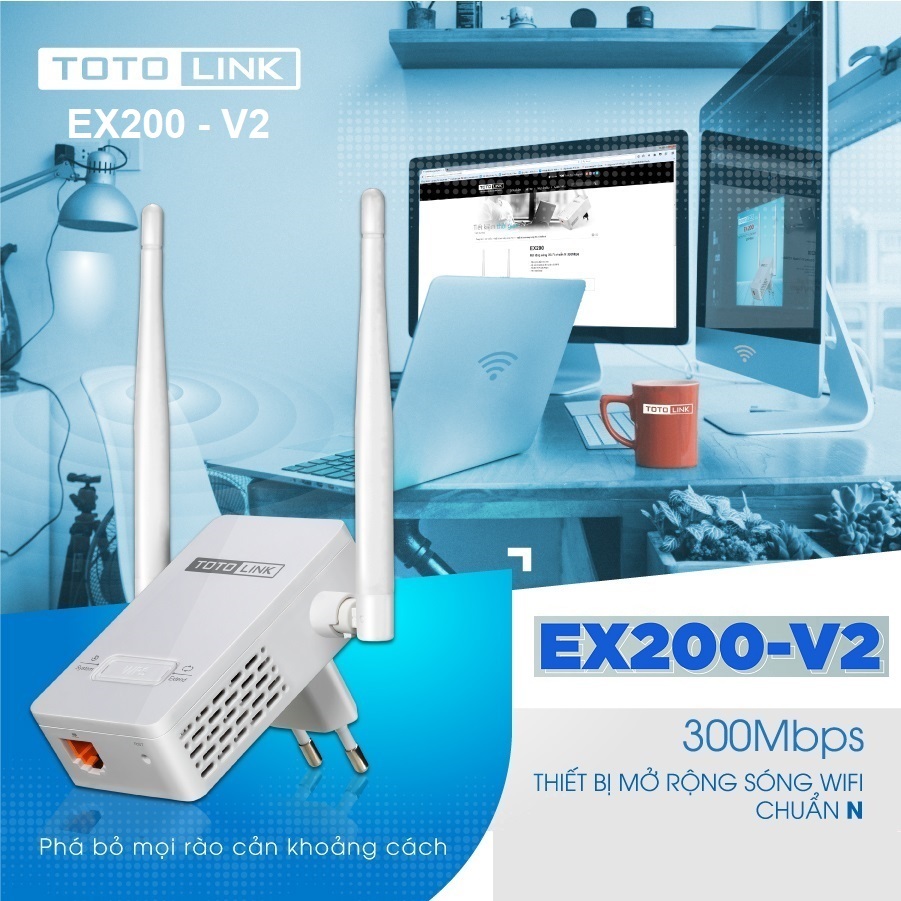Bộ Kích Sóng Wifi Totolink Ex200 V2 Repeater chuẩn N 300Mbps - Sản Phẩm Chính Hãng Bảo Hành 24 Tháng