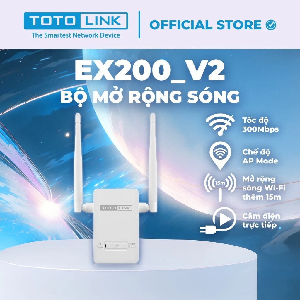 Bộ Kích Sóng Wifi Totolink Ex200 V2 Repeater chuẩn N 300Mbps - Sản Phẩm Chính Hãng Bảo Hành 24 Tháng