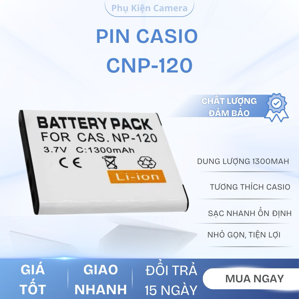 Pin Casio CNP-120 Cho Máy Ảnh Casio Exilim EX-S200 ZS10 ZS12 ZS15 ZS20 ZS30 ZS100 ZS150 ZS160 ZS200 