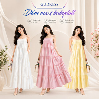 Váy maxi babydoll 2 dây nhiều tầng chất xốp pastel dáng xòe che khuyết điểm