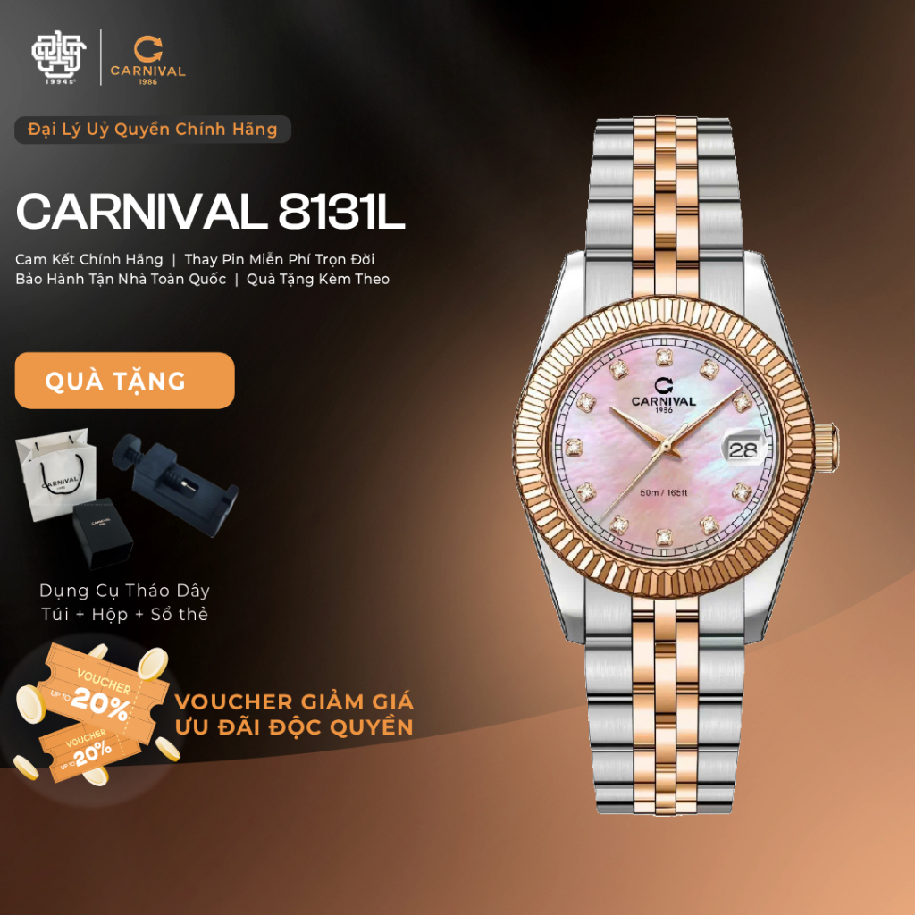 Đồng Hồ Nữ Carnival 8131L-CH-HK Mặt Xà Cừ, Kính Sapphire Hàng Chính Hãng 1994s WATCH