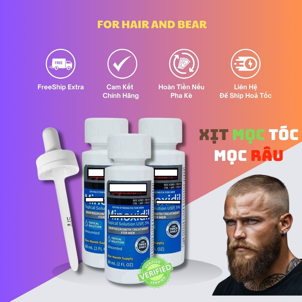 [Mua Kèm Bơm Hãng] Xịt Mọc Tóc Minoxi-dil 5% Chính Hãng Dung dịch thoa Minoxi-dil 5% mọc Tóc mọc Râu
