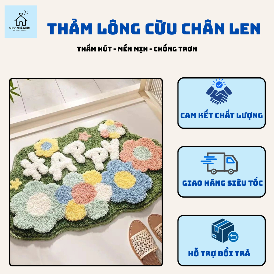 Thảm Lau Chân Lông Cừu, Thảm Chùi Chân Havico - 40cm x 60cm Mẫu Mới Thấm Hút Tốt