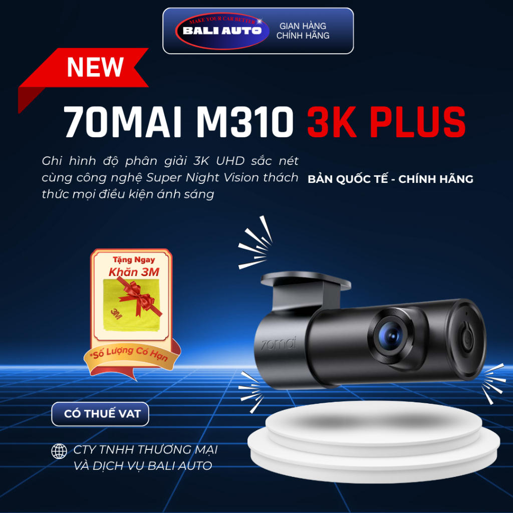 Camera hành trình 70Mai M310 3K Plus bản quốc tế, chính hãng, xoay 360 ghi hình 3K