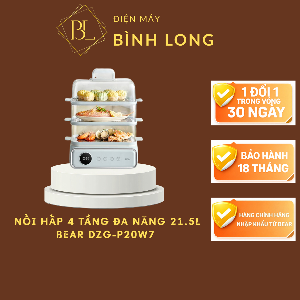 Nồi hấp Bear 4 tầng đa năng 21.5L DZG-P20W7 (Bản Quốc Tế ) - Điện Máy Bình Long
