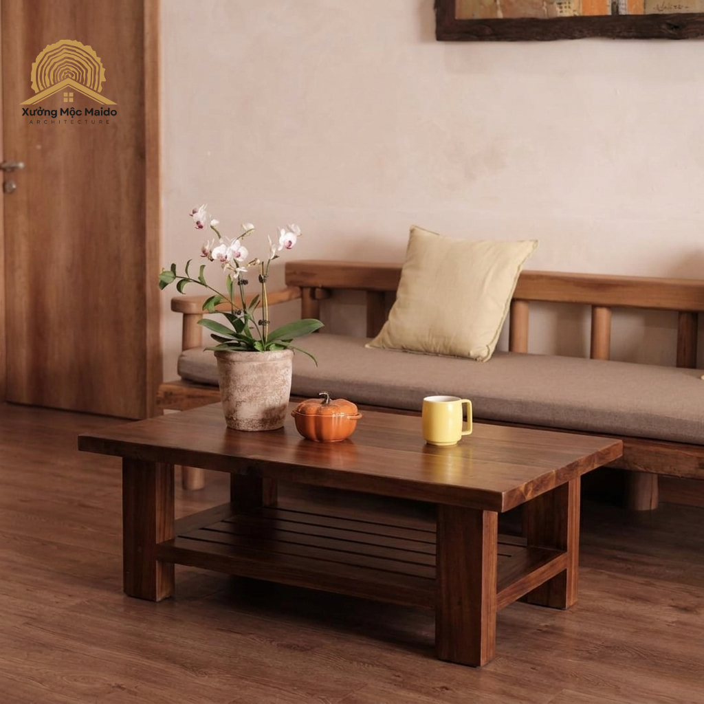 Bàn Trà Bệt Sofa Gỗ Tự Nhiên 2 Tầng  – Xưởng Mộc Maido