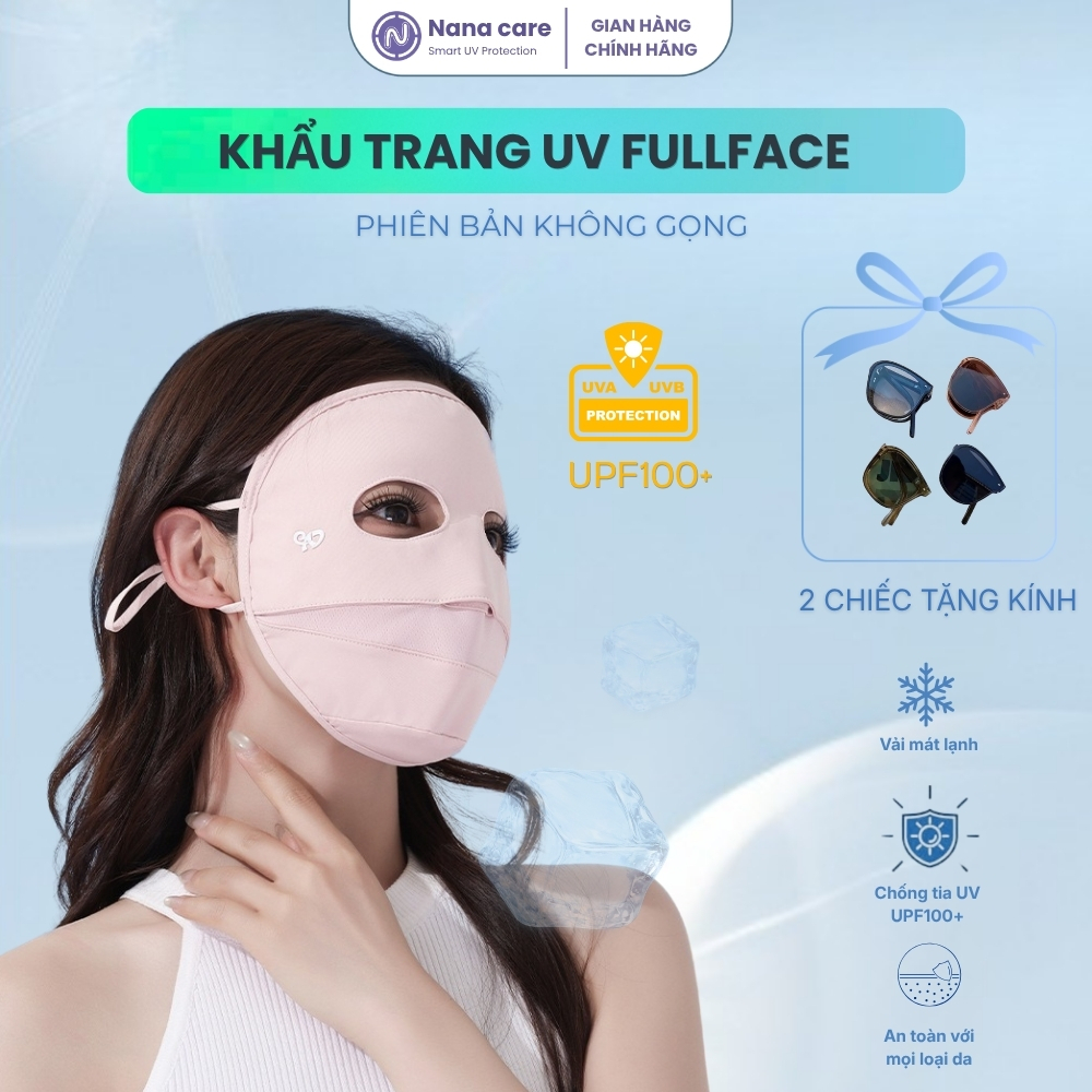 [Fullface Không Gọng] Khẩu Trang Toàn Mặt AA UPF100+, Khẩu trang che kín mặt 2 Lớp Chất Lạnh Mát NAN