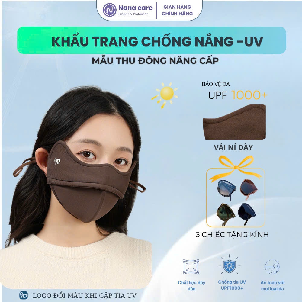[ Nâng Cấp UPF1000+] Khẩu Trang Chống Uv Nanacare, Khẩu Trang Chống Nắng Thu Đông Dày Dặn dành cho c