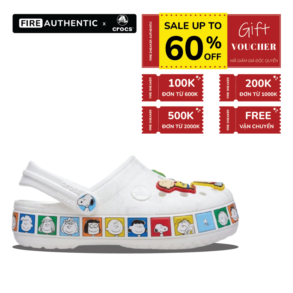 | Fire Authentic | Dép Clog Unisex Classic Peanuts Crocband Clog 'White'