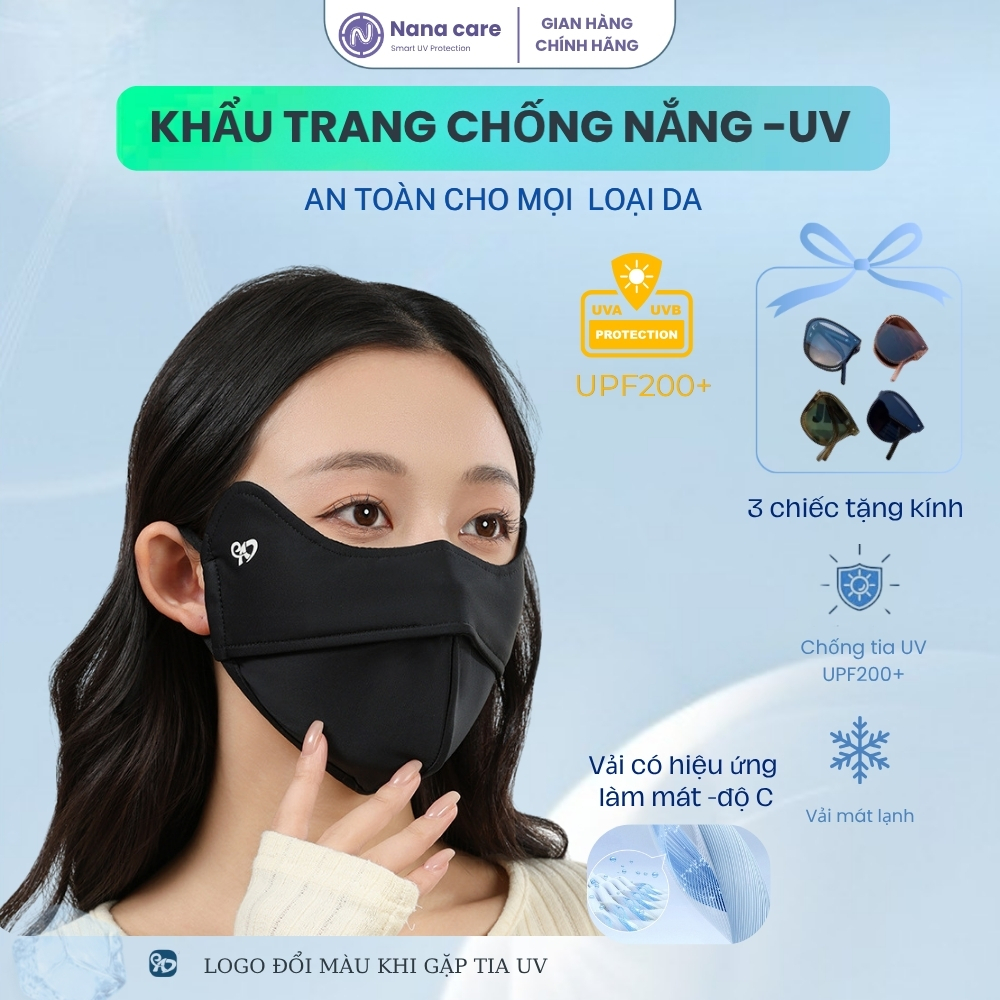 [2 lớp]  Khẩu Trang Chống Tia UV Nanacare 2 lớp , Khẩu Trang Chông Nắng Phù Hợp cho Cả Nam Và Nữ Phụ