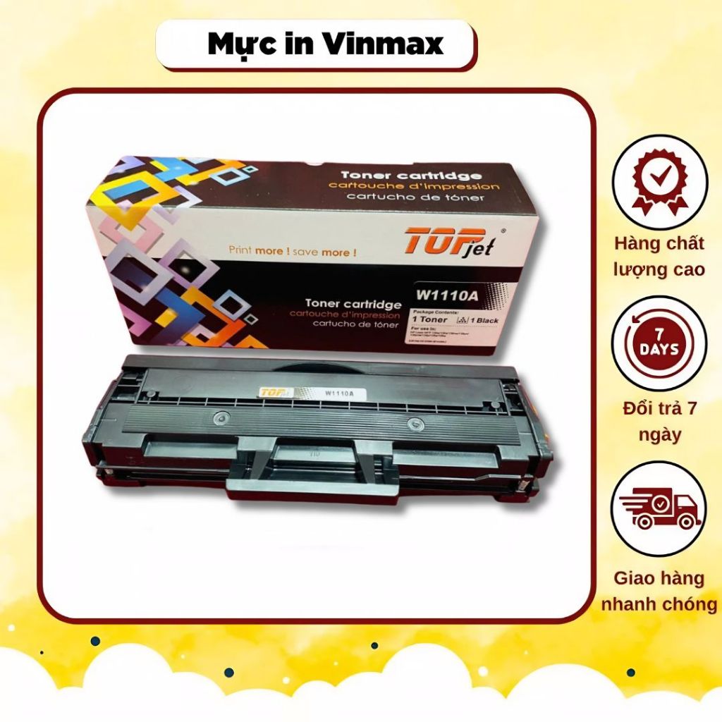 Hộp mực Topjet W1110A (110A) cho máy in HP Laser 107a 107w MFP 135a 135w 137fnw - Không chip