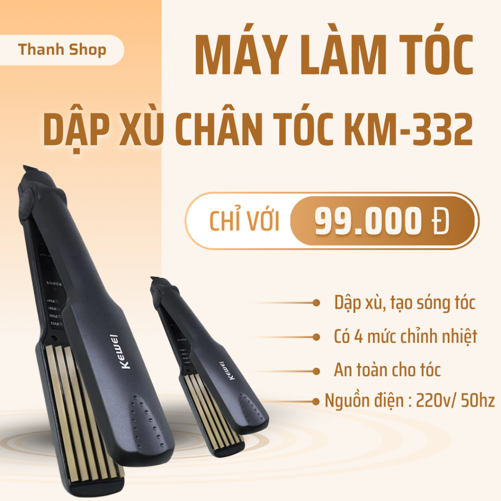 Máy Dập Phồng Chân Tóc Kemei KM332, 4 Nhiệt Độ Tạo Kiểu Phồng Tóc Tự Nhiên