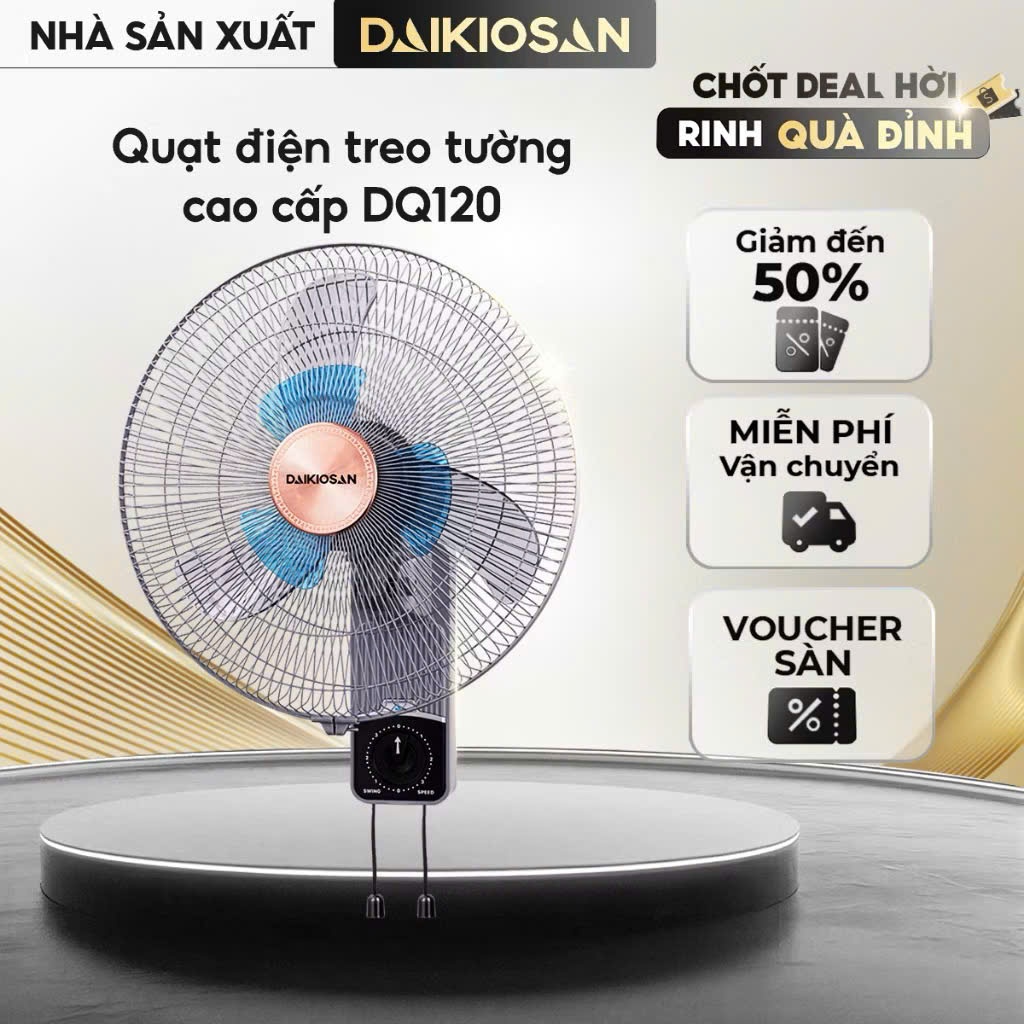 Quạt Điện Treo Tường Daikiosan DQ120 Điều Khiển Bằng Dây Kéo Và Nút Xoay - Hàng Chính Hãng công suất